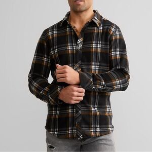 DEPARTWEST Buckle Polar Fleece Button Down Shirt Black, White, Brown Size Large